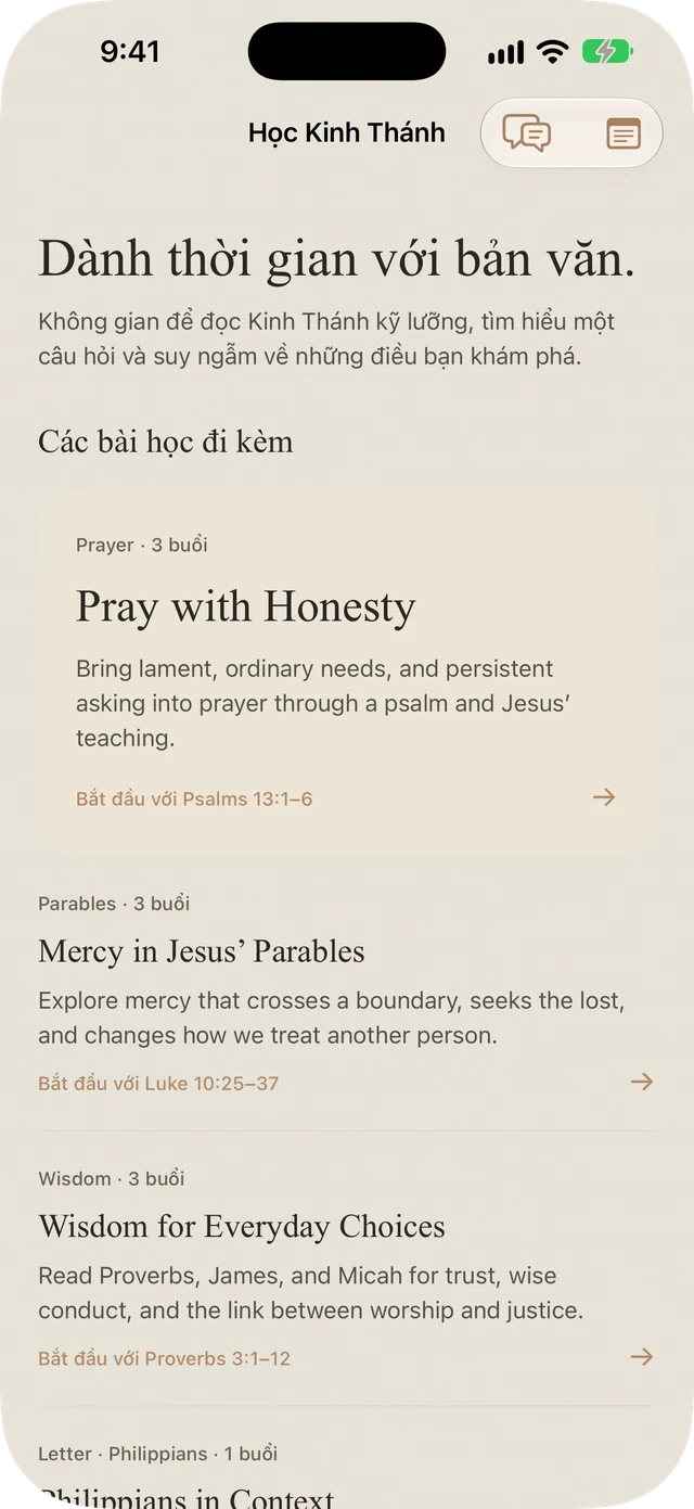 Các bài nghiên cứu đi kèm của Bible Brite về cầu nguyện, ẩn dụ, sự khôn ngoan và sách Phi-líp