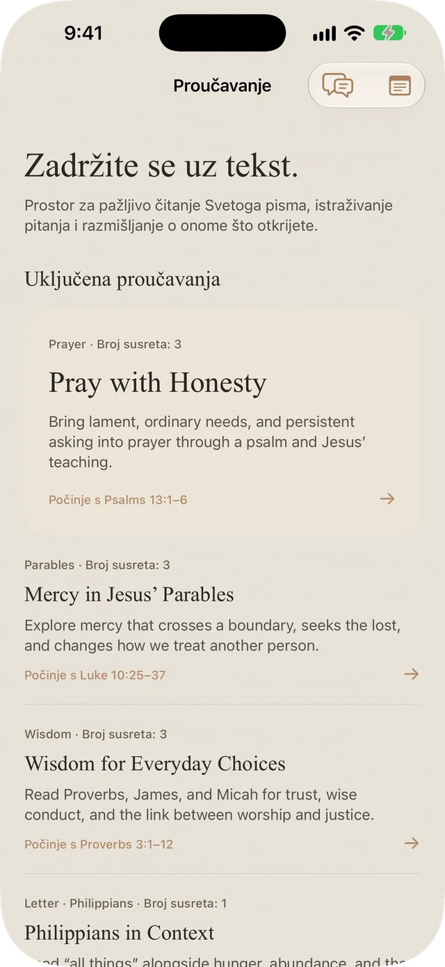 Uključene Bible Brite studije o molitvi, parabolama, mudrosti i Filipljanima