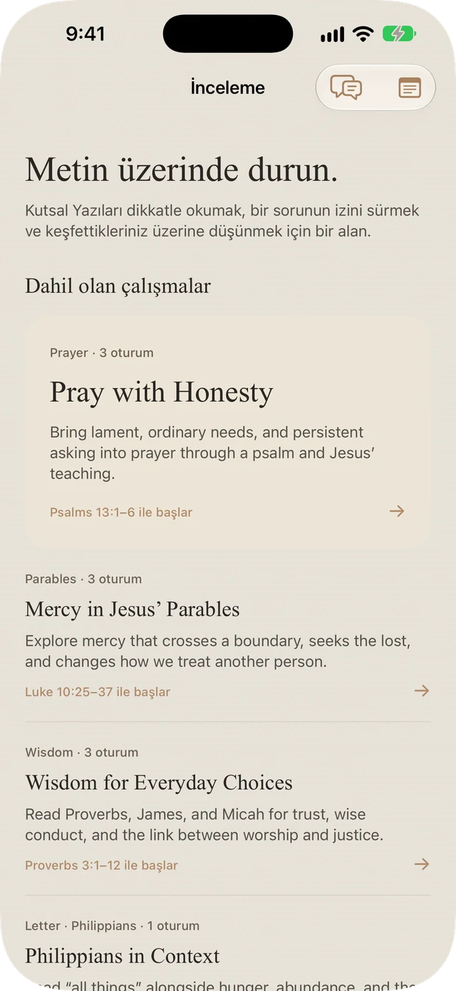 Bible Brite'ın sunduğu dua, benzetmeler, bilgelik ve Filipililer üzerine dahil edilen çalışmalar