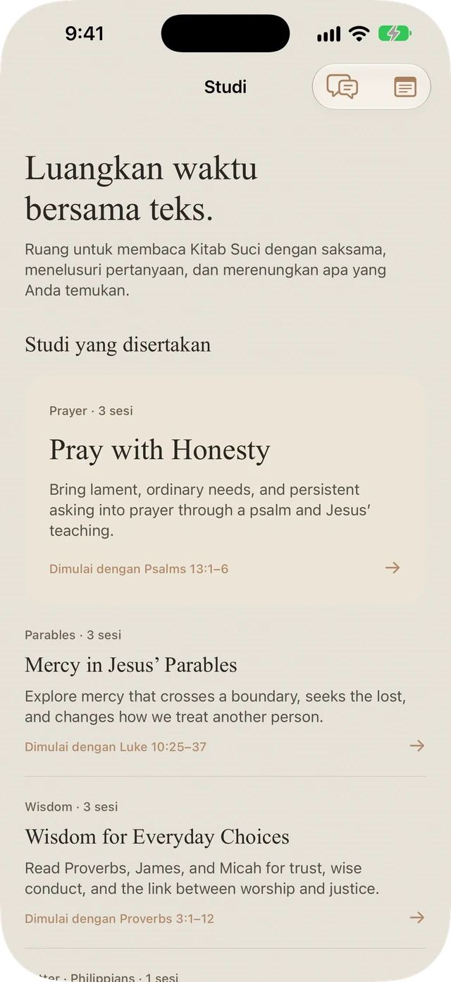 Studi Bible Brite yang mencakup doa, perumpamaan, hikmat, dan Filipi