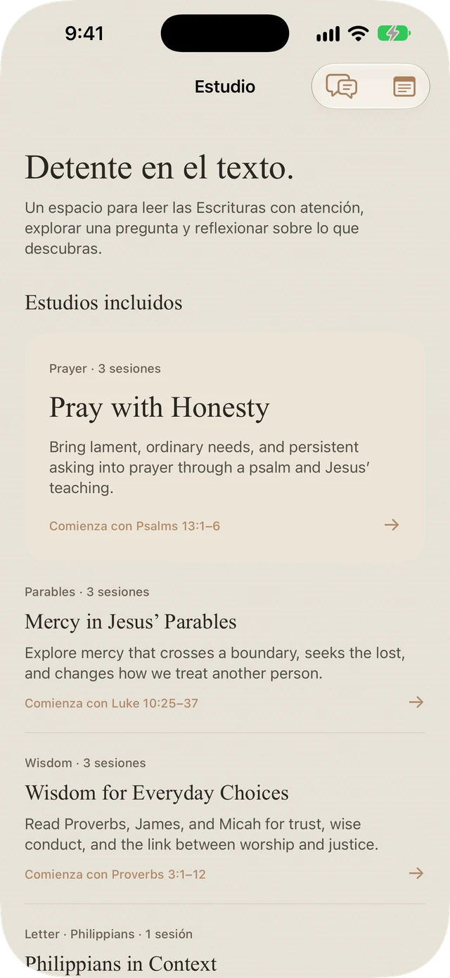 Estudios incluidos de Bible Brite sobre oración, parábolas, sabiduría y Filipenses
