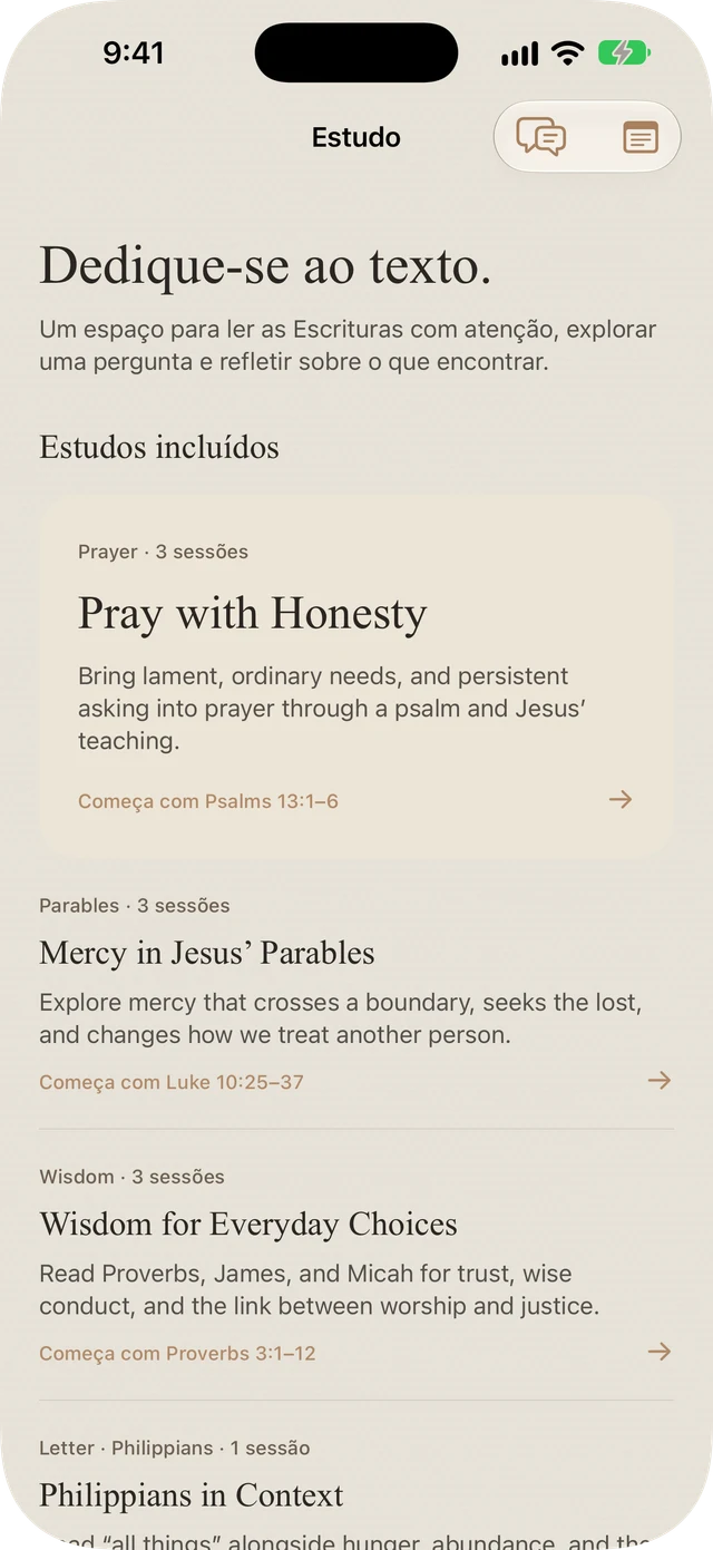 Estudos incluídos do Bible Brite sobre oração, parábolas, sabedoria e Filipenses