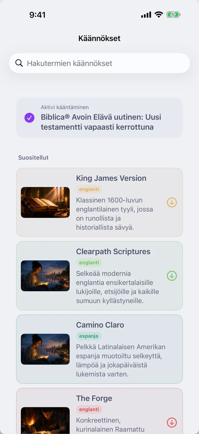 Kuusi alkuperäistä käännöstä
